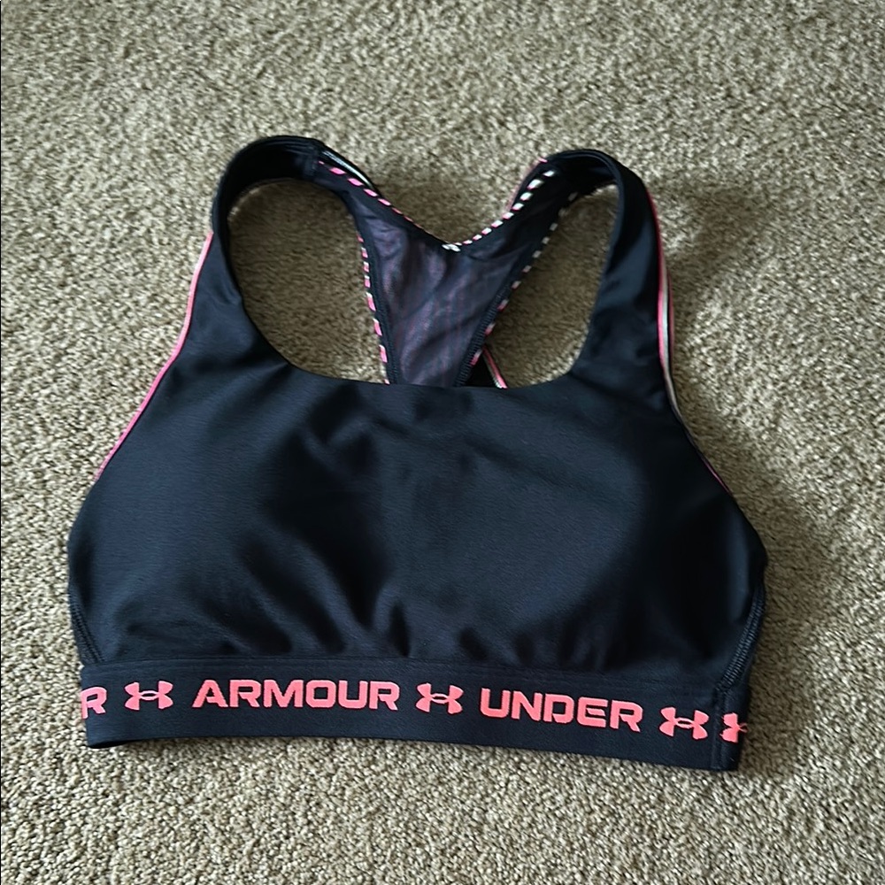 Under Armour Black and Pink Racerback Sports Bra